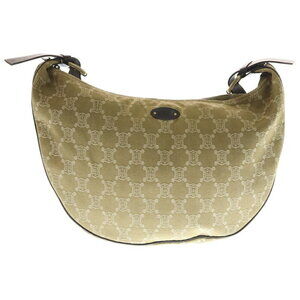 Celine Macadam Half Moon Shoulder Bag Brown Khaki Green Canvas Leather